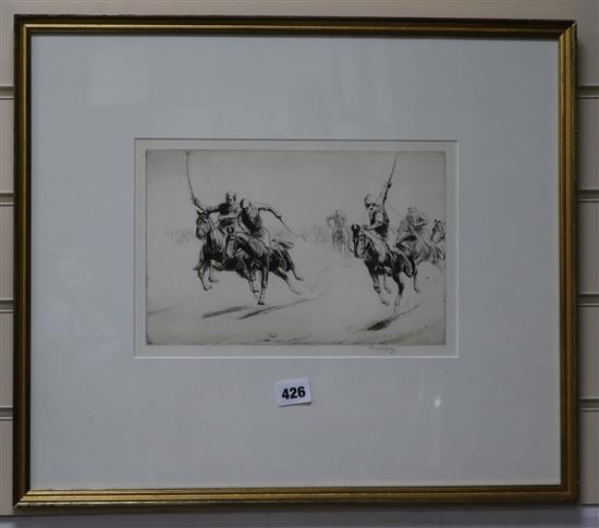 George Soper (1870-1942) Polo 1922 Galloping Players 7 x 11in.